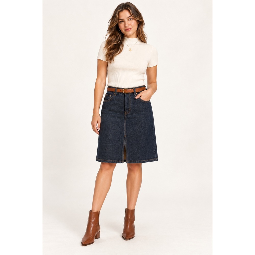 Vintage GAP Jeans Denim Maxi Skirt Womens 12 Dark Wash Front Slit Y2K USA